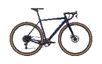 a blue bicycle with tan tires and a sram x11 drivetrain