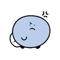 a cartoon drawing of a blue circle with a sad face on it