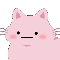 a pink cartoon cat with a serious face