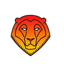 a line drawing of a lion 's head with a gradient of red to orange .