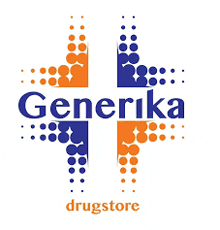 a logo for generika drugstore shows a blue and orange cross