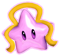 a pink star with purple eyes and a yellow string around it