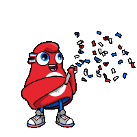 a cartoon character with a red shirt that says olympics