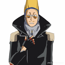 a drawing of a man wearing sunglasses and a black jacket with a collar