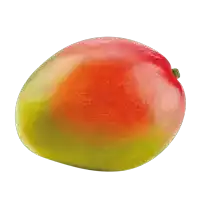 a close up of a red and green mango