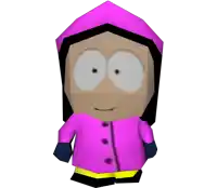 a cartoon character from south park wearing a purple jacket