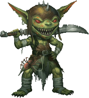 a drawing of a goblin with a sword and a helmet on