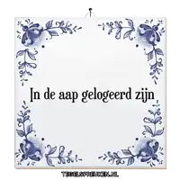 a tile that says in de aap geloofeerd zijn
