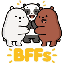 a cartoon of three bears hugging each other with the word bffs in the middle