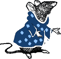 a drawing of a mouse wearing a blue dress