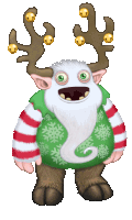 a cartoon character with reindeer antlers and a green sweater