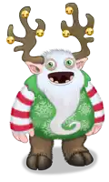 a cartoon character with reindeer antlers and a green sweater