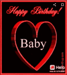 a happy birthday card with a red heart and the name baby on it