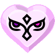 a pink heart with purple eyes and a diamond in the middle