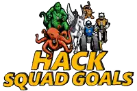 a logo for hack squad goals shows a group of cartoon characters