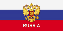 a russian flag with a coat of arms and the word russia