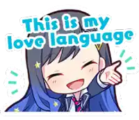 a cartoon of a girl pointing with the words this is my love language behind her