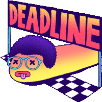 a cartoon drawing of a person with a deadline sign above them