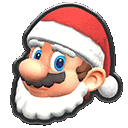 a close up of a cartoon character 's face wearing a santa hat .