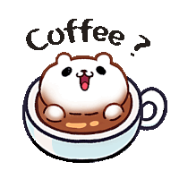 a cartoon drawing of a bear in a cup of coffee with the word coffee above it