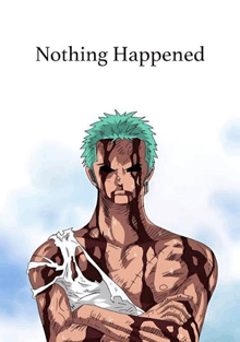 a man with green hair is standing with his arms crossed .