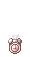 a pixel art drawing of a clock and the letter sp .