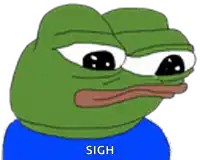 a green frog with a blue shirt and the word sigh written below it