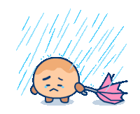 a cartoon character holding a pink umbrella in the rain