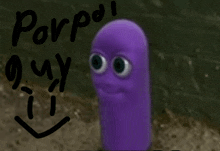 a drawing of a purple worm with the words porpo written on it