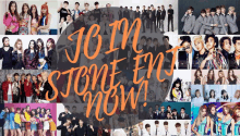 a collage of pictures with the words join stone en now written in orange