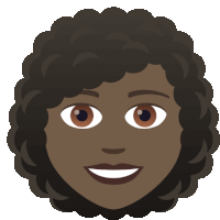 a cartoon illustration of a woman 's face with curly hair and brown eyes