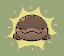 a cartoon drawing of a platypus with a mustache and a sun behind it .