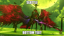 a video game scene with the words seattle bottom text at the top