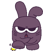 a purple cartoon rabbit with a crown on its head is making a funny face