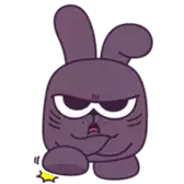 a purple cartoon rabbit with a crown on its head is making a funny face