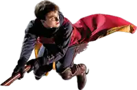 harry potter is flying through the air while holding a broom