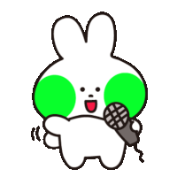 a cartoon bunny is holding a microphone in its hand