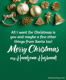 a christmas card for a handsome husband wishes him merry christmas