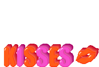 the word kisses is displayed in pink and orange