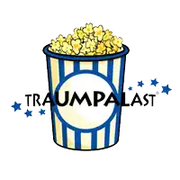 a blue and white striped bucket of popcorn with the words traumpalast on it