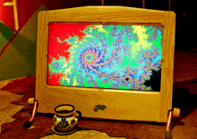 a wooden frame with a colorful swirl on it