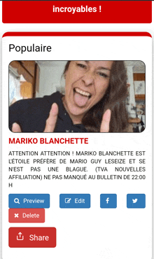 a screenshot of a website with a picture of a woman giving a thumbs up