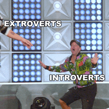 a picture of a man with the words extroverts and introverts