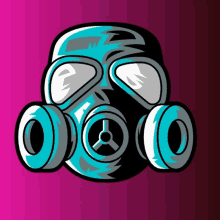 an illustration of a gas mask on a purple background