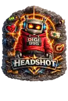 an illustration of a robot wearing a red hoodie that says digi 995 headshot