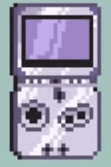 a pixel art of a game boy advance with a purple screen and buttons .