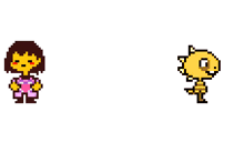 a pixel art drawing of a girl holding a heart next to a yellow cartoon character .