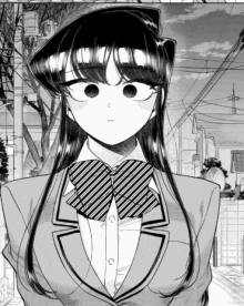 a black and white drawing of a girl with a striped tie