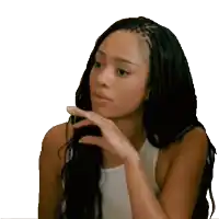 a woman with braids is wearing a white tank top .