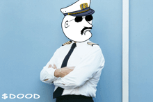 a cartoon drawing of a man in a white shirt and tie with a mustache and a hat with a dollar sign on it